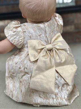 Sparkling Gold Baby Party Dress with Bow